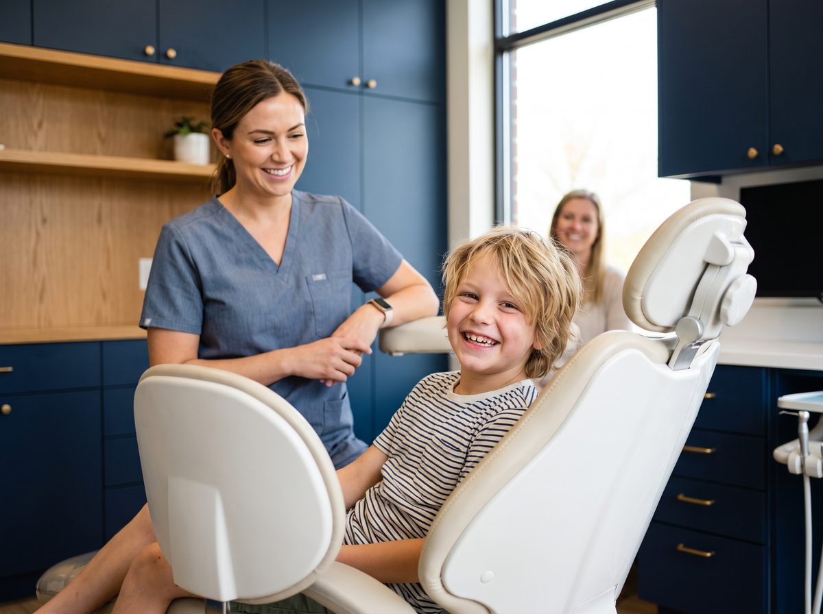 Child smiling after a dental checkup with a hygienist at a San Diego family dental office