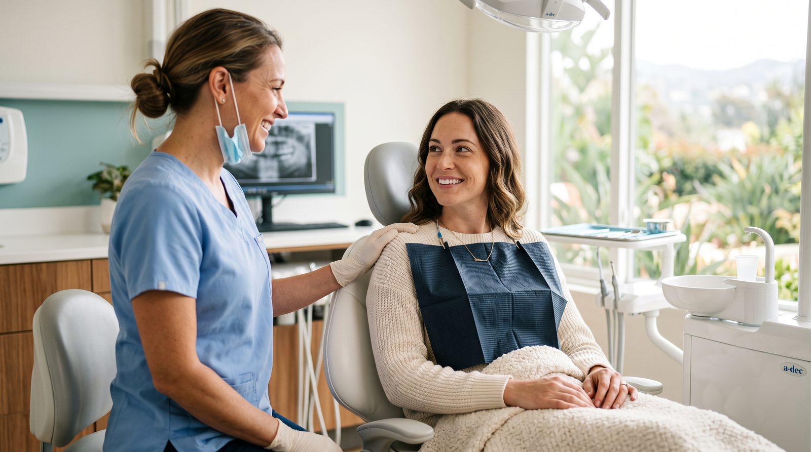 Relaxed patient with a San Diego dentist during a calm, anxiety-free dental visit