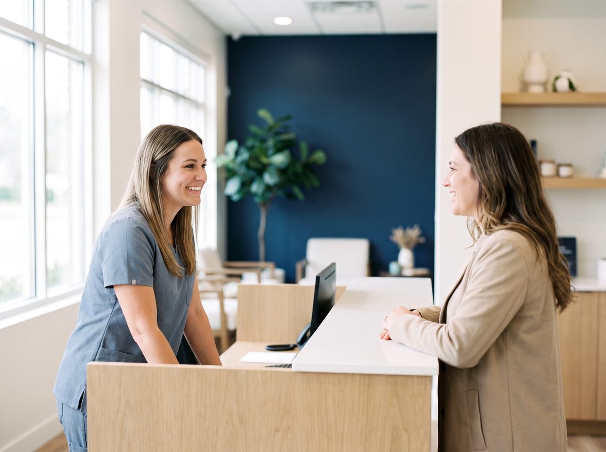 Front desk team member welcoming a new patient at Precision Dental Arts in San Diego